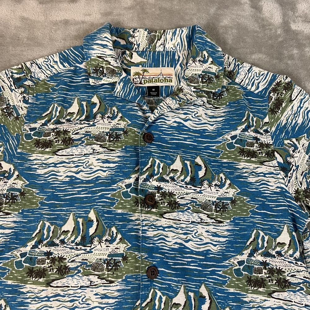 Pataloha Shirt Kids Medium Blue Hawaiian Island Print Short Sleeve Button Up